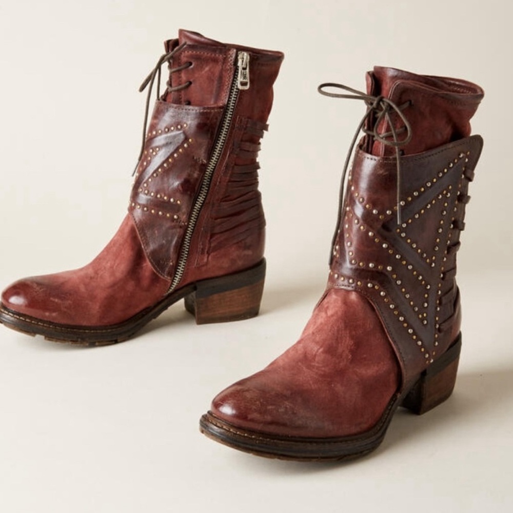 A.S.98 STUDDED KATARINA burgundy leather boots. New in box.